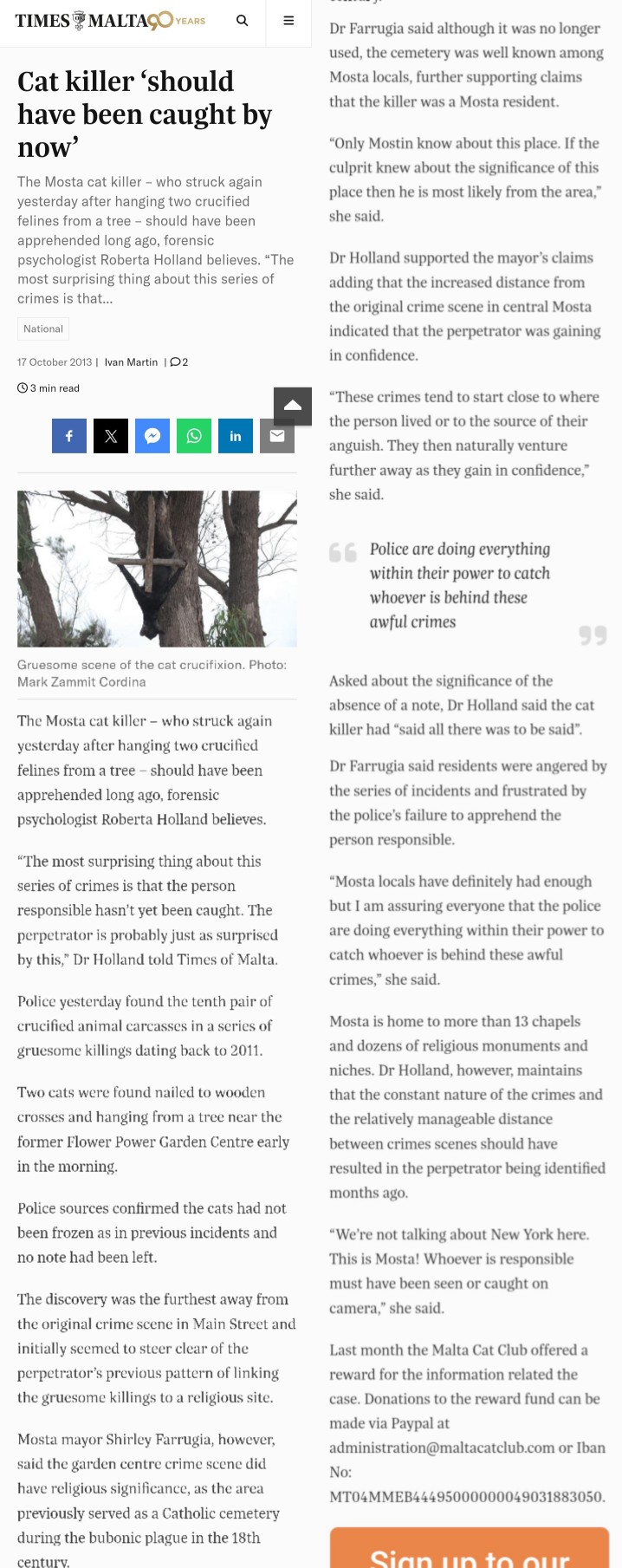 Roberta Holland, the criminal psychologist, supposedly helping the police build a profile of the so-called Mosta Cat Killer