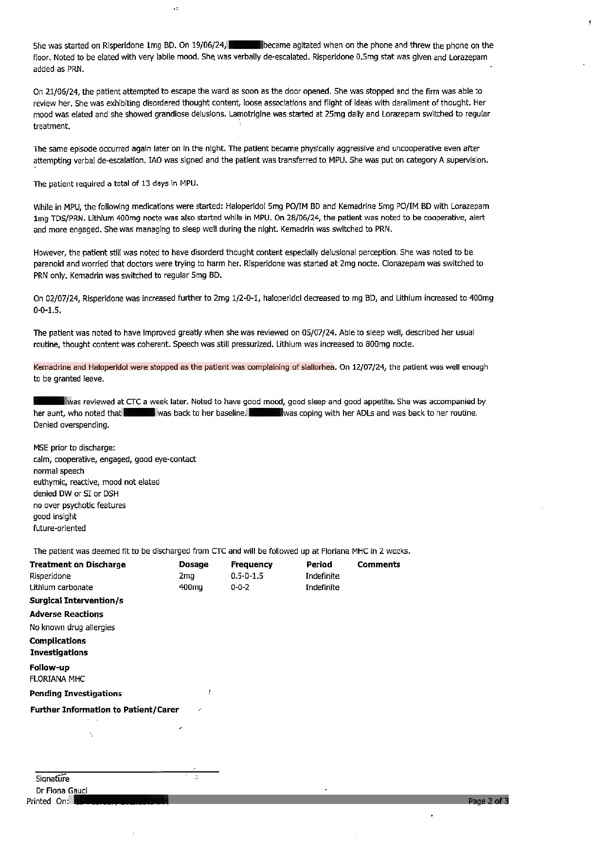 Kemadrine and Haloperidol were stopped as the patient experienced siallorhea Kemadrine and Haloperidol were stopped as the patient experienced siallorhea